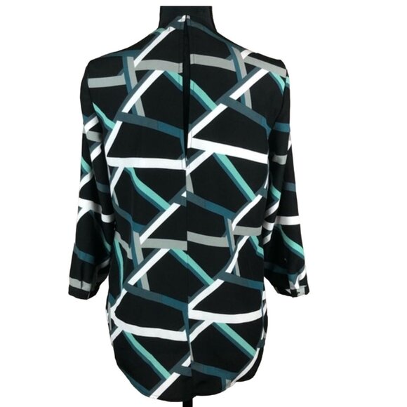 Nordstrom Trouve zip front long sleeved blouse Women's Size Small Geometric Exce - Picture 2 of 6